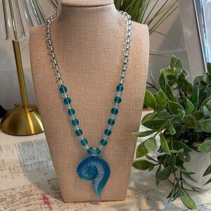 Elegant Blue Swirl Glass Pendant Necklace